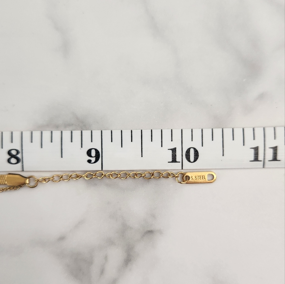 Gold Layered Anklet Herringbone Chain Heart Charm 18K Plated Adjustable - Picture 13 of 13